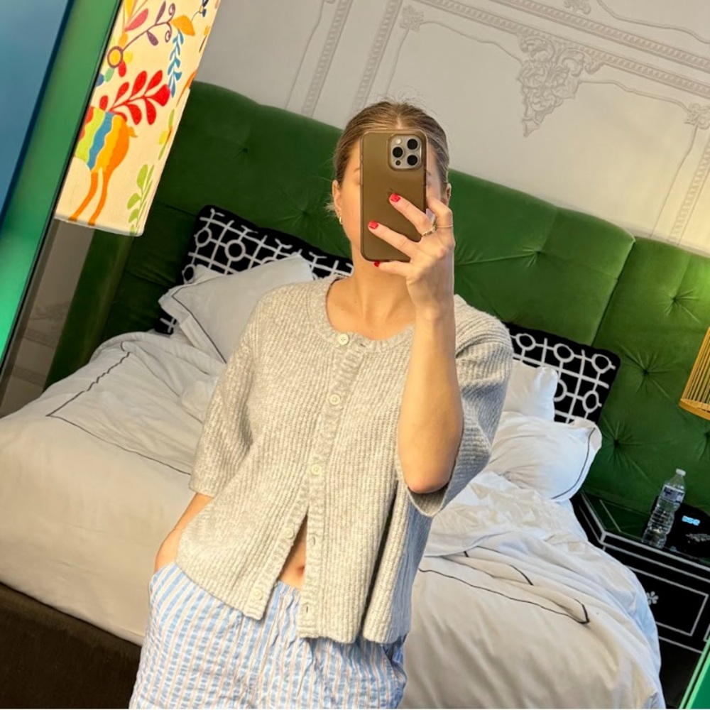 Aerie Heather Gray Short Sleeve Cardigan